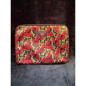 VINTAGE Betsey Johnson Cherry Padded Sleeve Laptop Tablet Case 15"x 11" EUC
